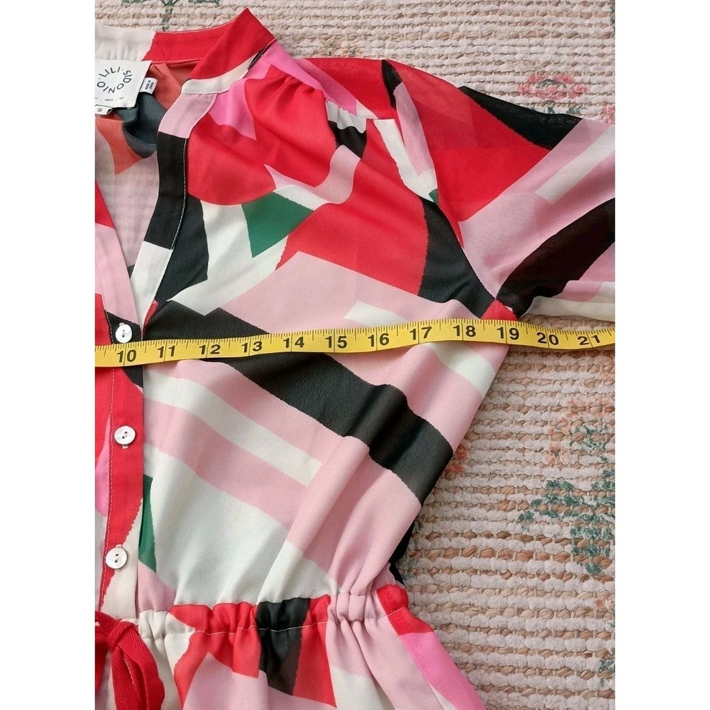 Lili Sidonio Geometric Print Drawstring Waist‎ Romper Pockets Size S - Picture 12 of 13